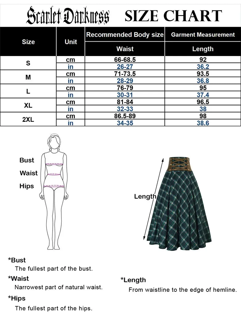 Plaided High Waist Buttons Decorated A-Line Skirt