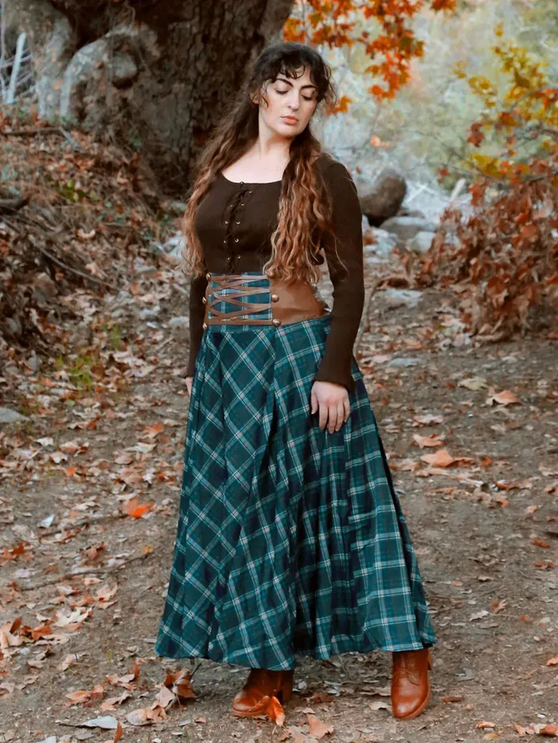 Plaided High Waist Buttons Decorated A-Line Skirt