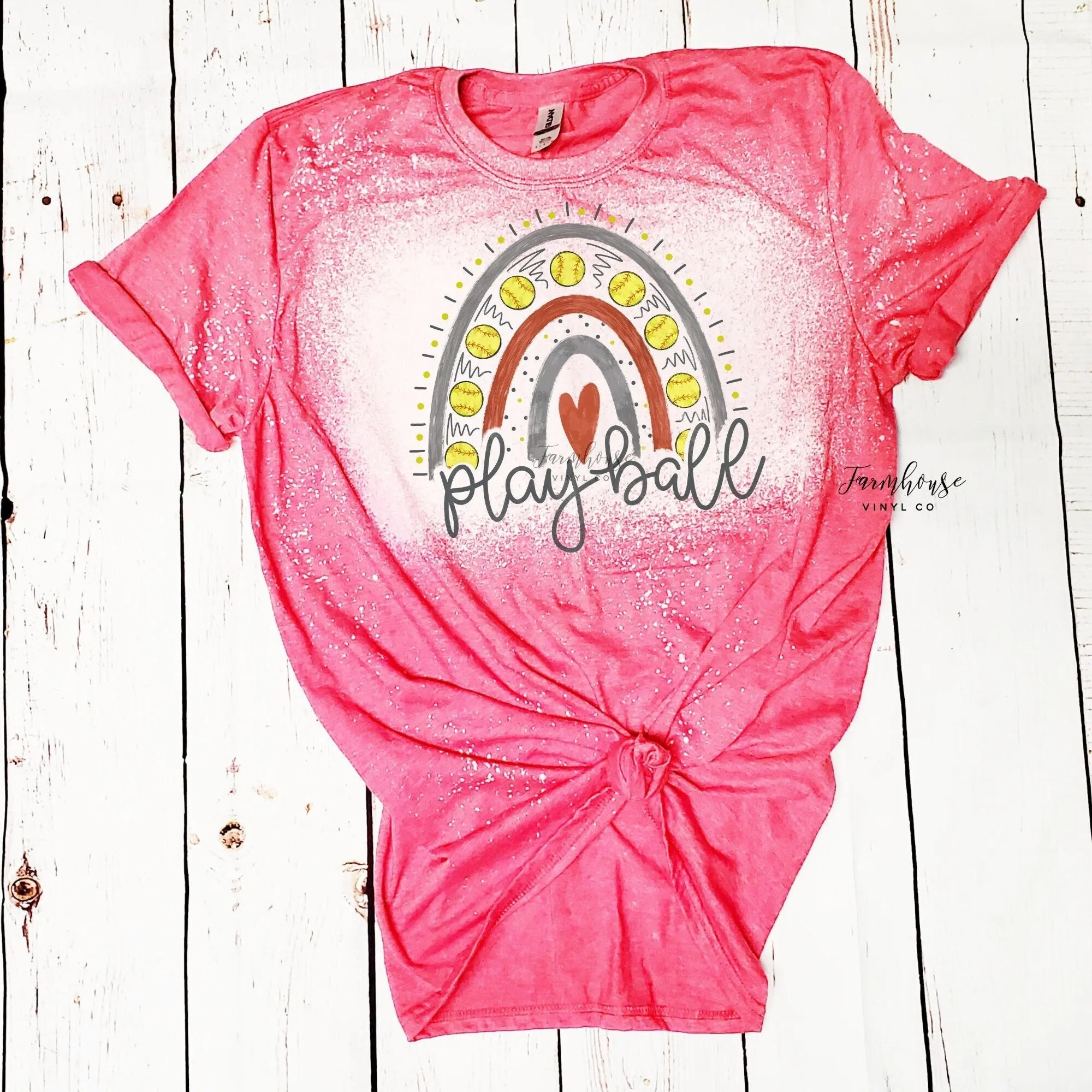 Playball Softball Rainbow Bleached Shirt