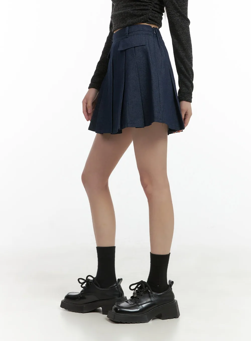 Pleated Denim Mini Skirt CO410