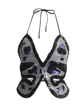 Pre Order:  Crystal Sequin Butterfly Pattern Halter Camisole