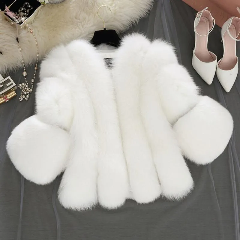 Pretty Overcoat Long Sleeves Faux Fur Winter Lining Coats