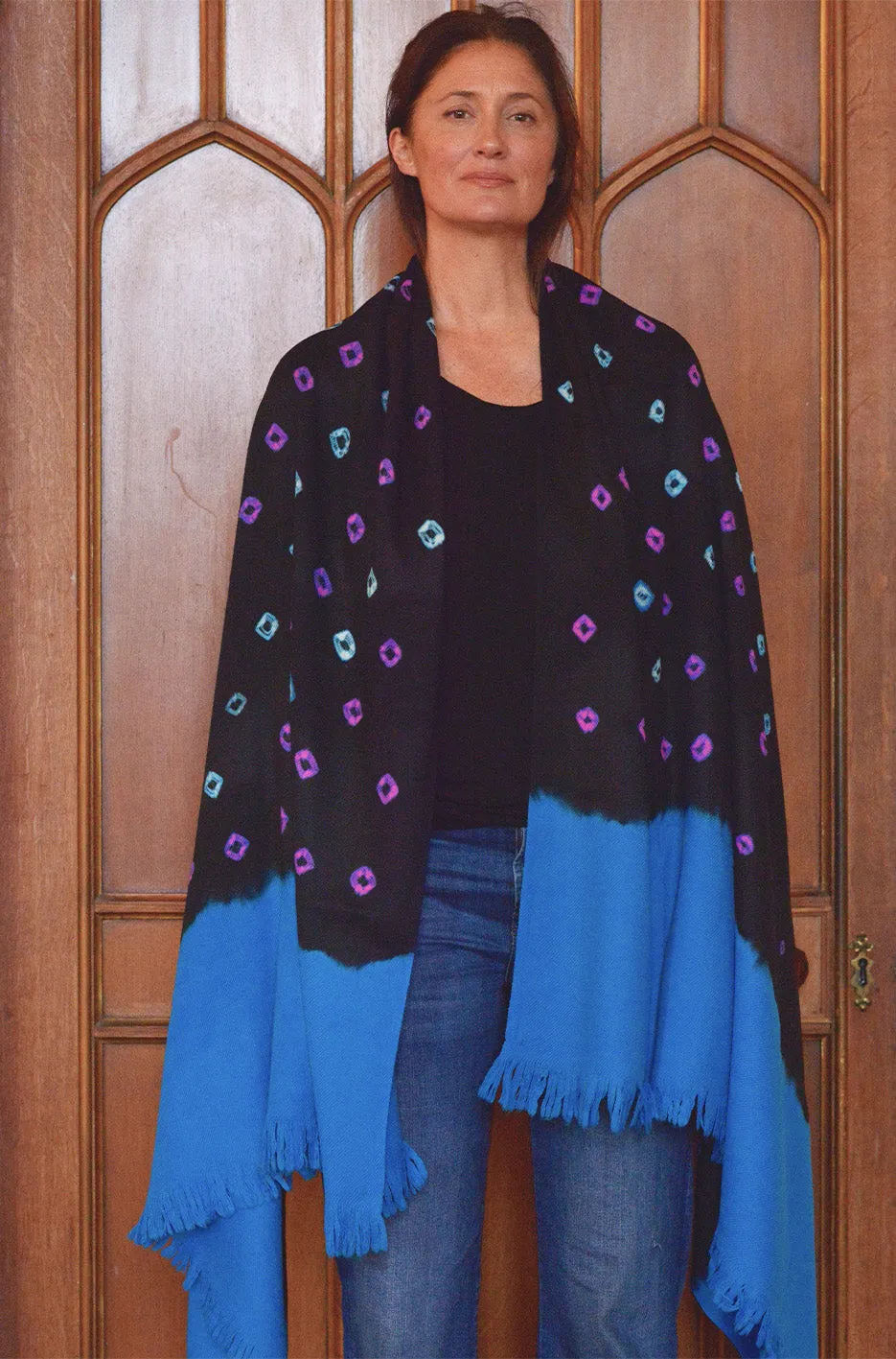 Pure wool ‘Bandhani’ Shawl | Blues