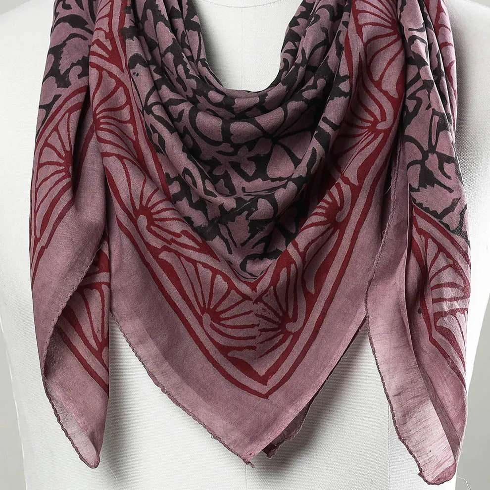 Purple - Bagru Block Printed Mul Cotton Scarf