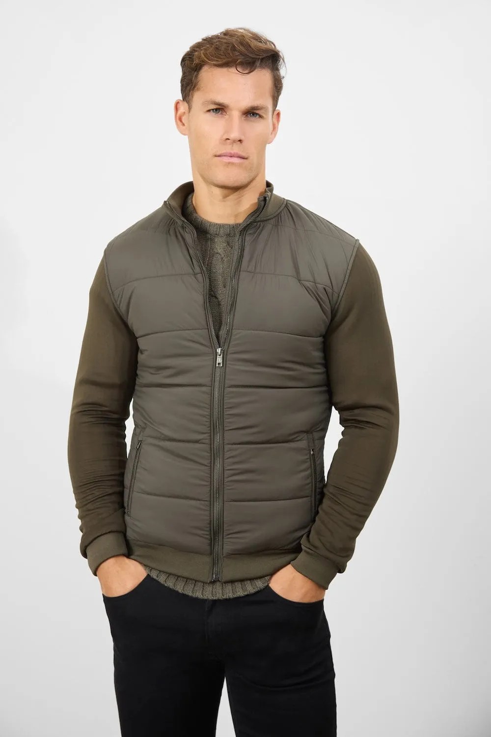 Quilted Hybrid Jacket in Khaki