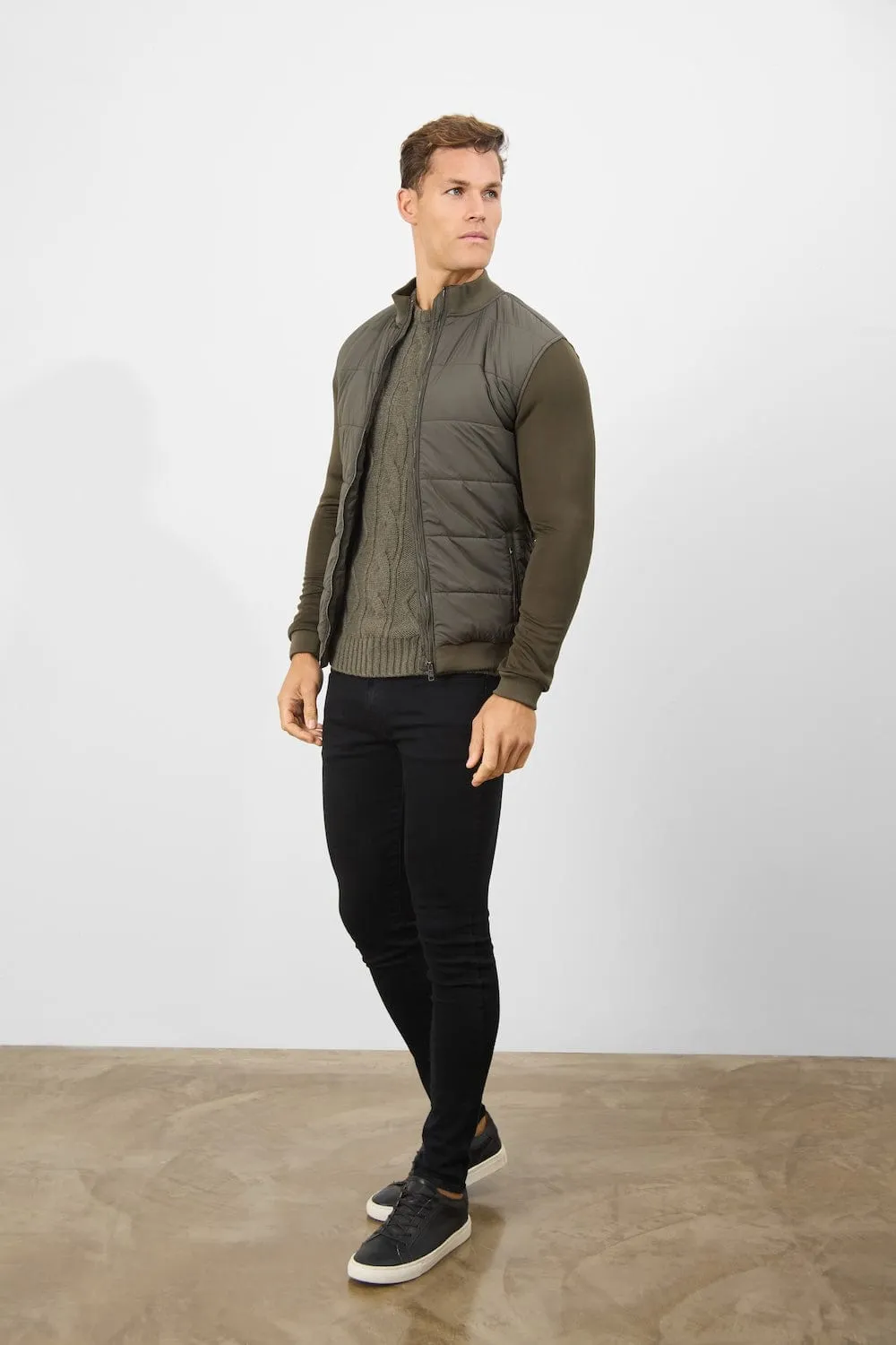 Quilted Hybrid Jacket in Khaki