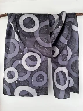 "Circles of Gray" - Hand-dyed Silk Scarf - $125