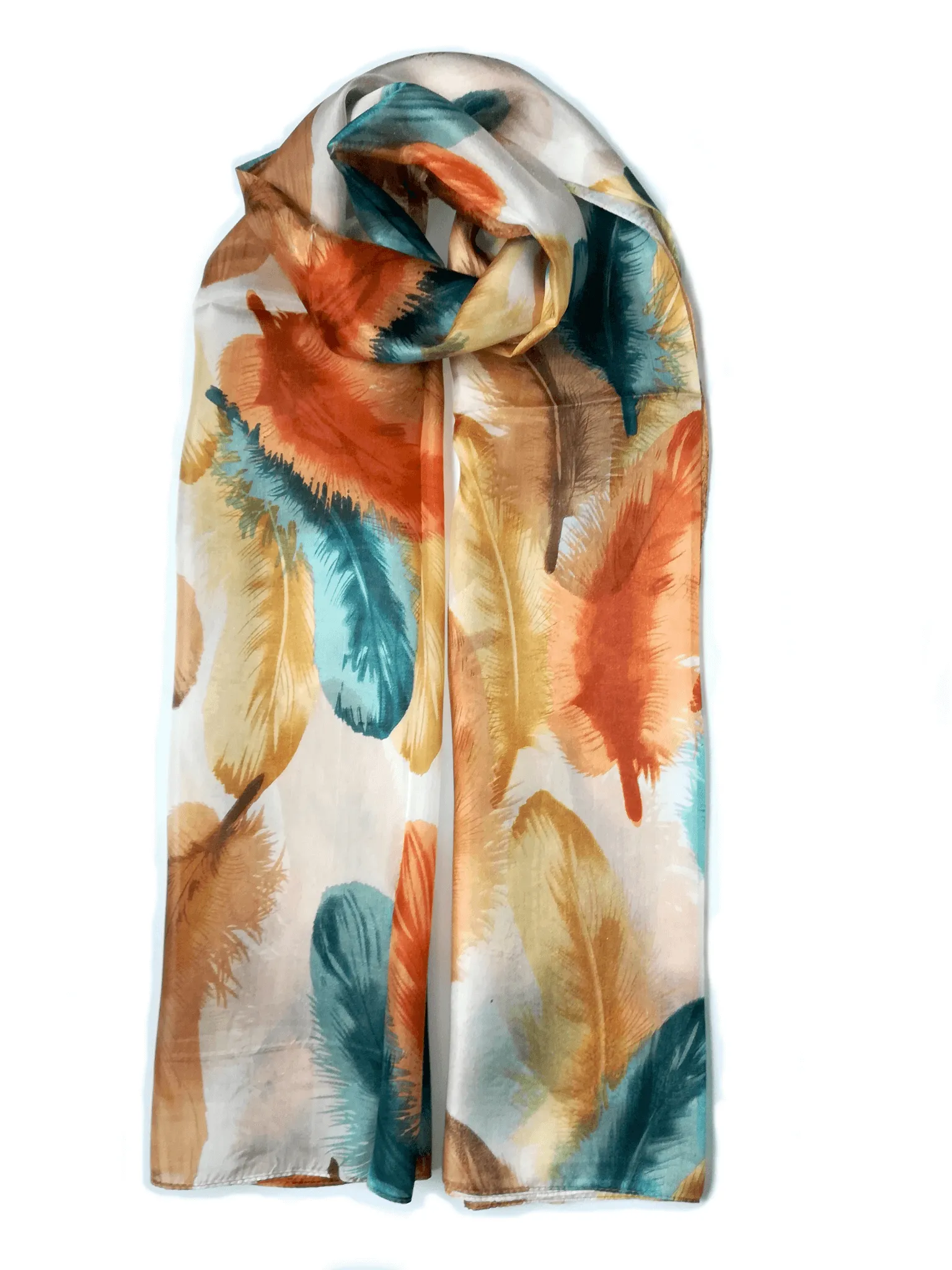 Rainbow Range| Large Silk Scarf Feather Brown