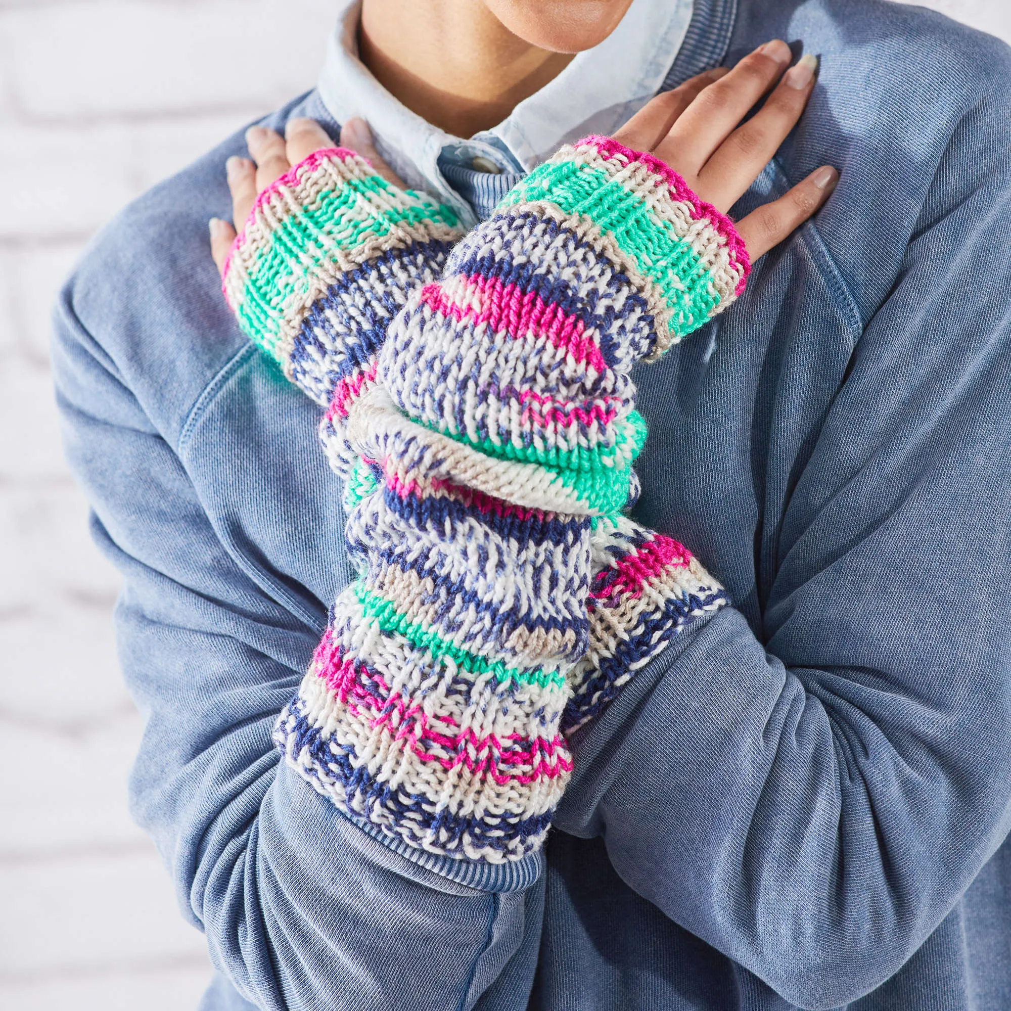 Red Heart Knit Fair Isle Arm Warmers