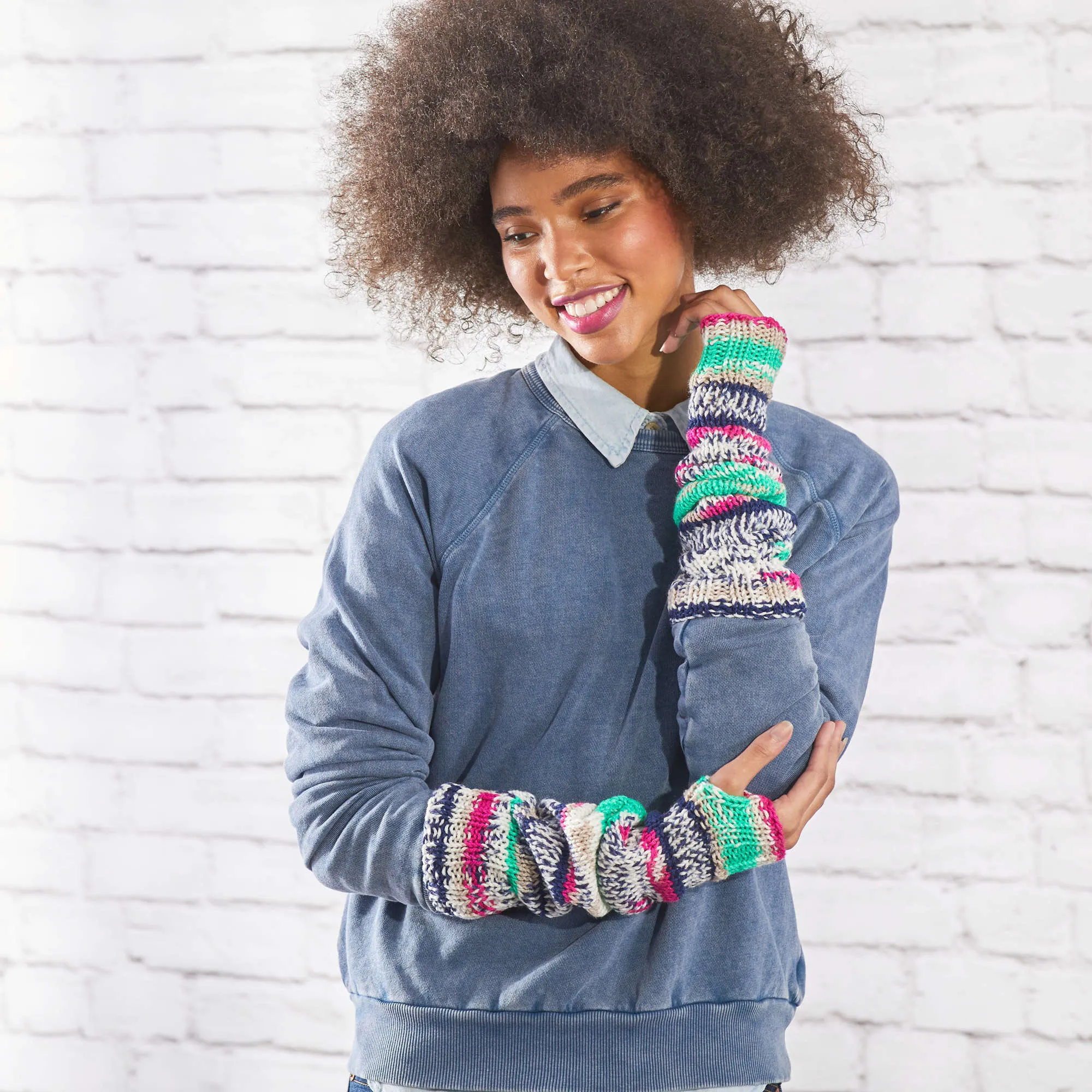 Red Heart Knit Fair Isle Arm Warmers