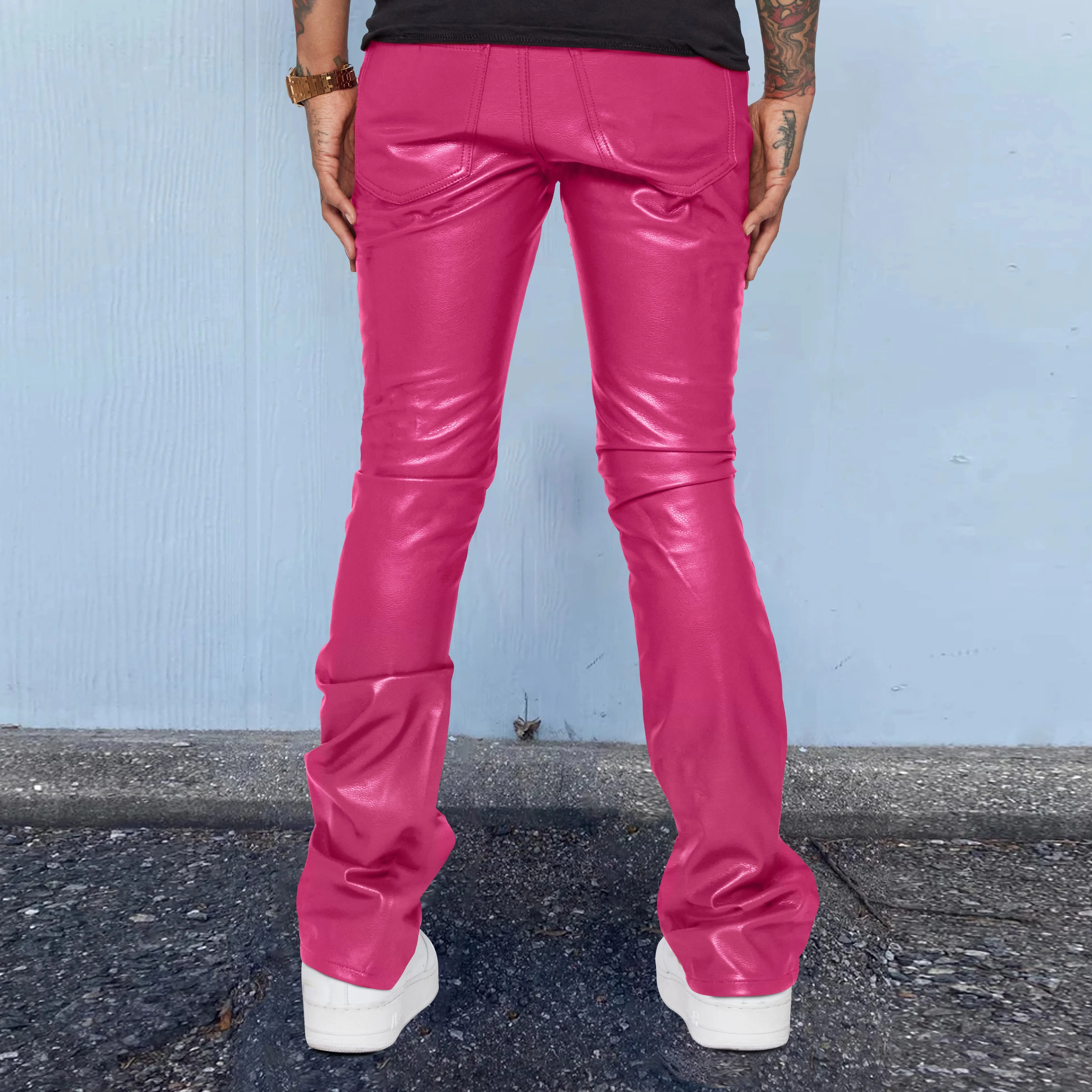 Retro Fashion Bright Color PU Leather Trousers