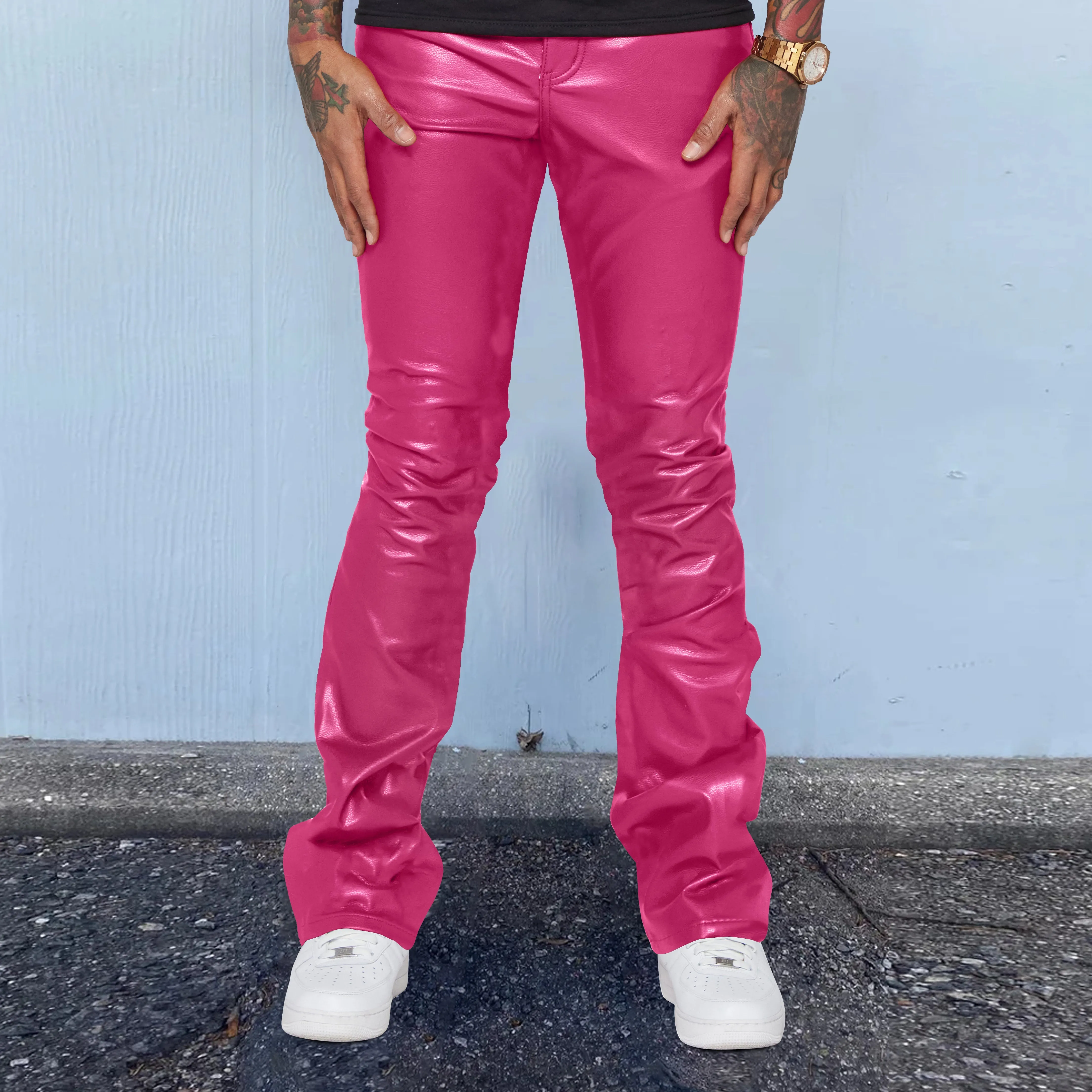 Retro Fashion Bright Color PU Leather Trousers