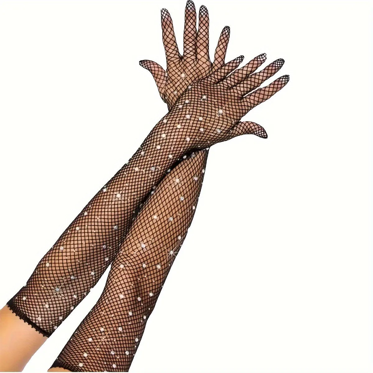 Retro Rhinestone Fishnet Gloves for Nightclubs and Parties