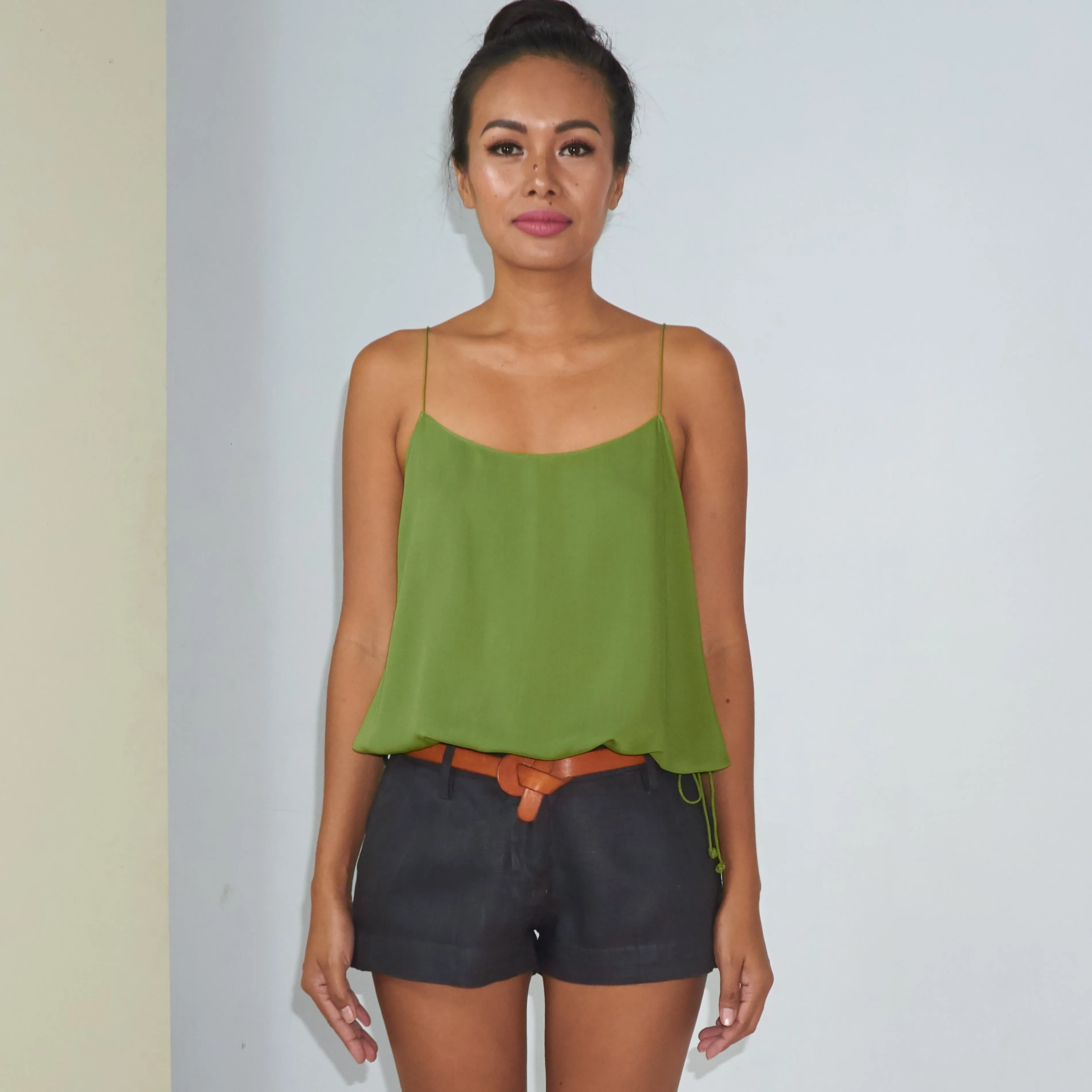 RINKI STRING CAMISOLE - Rayon Voile | Moss Green