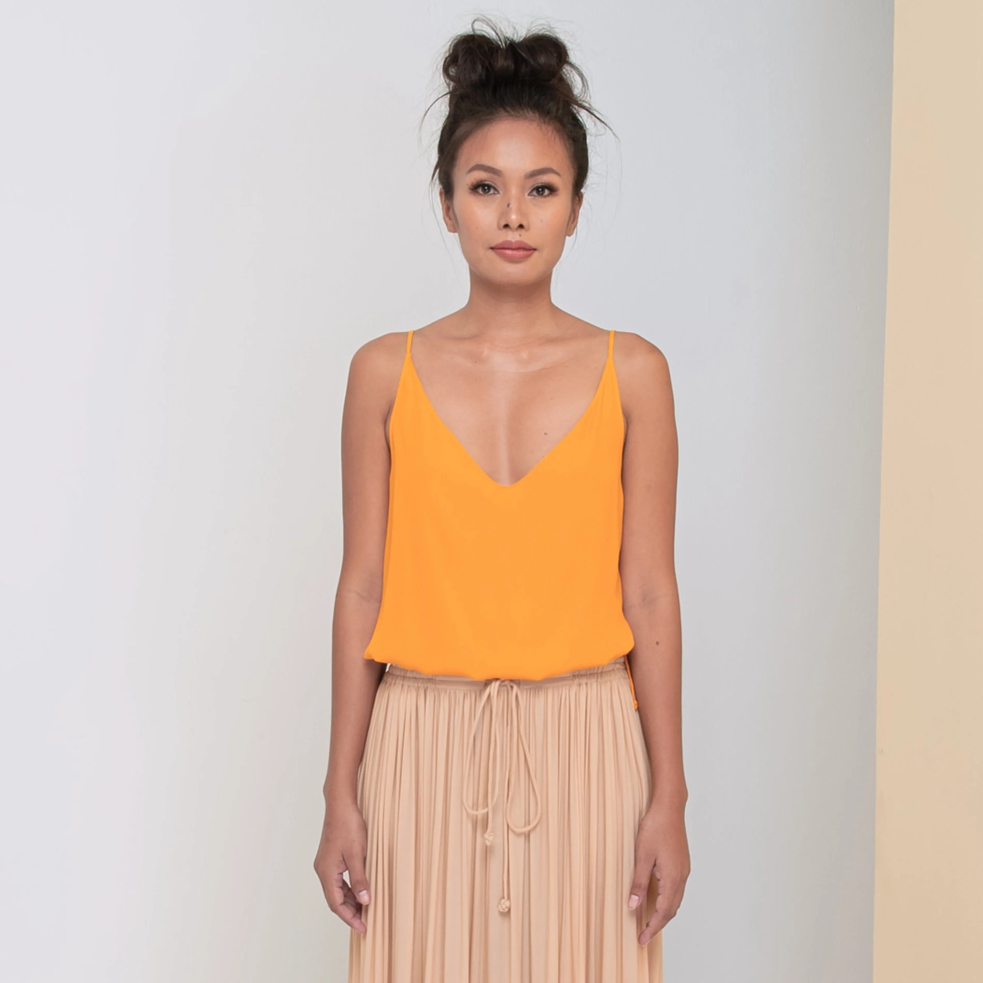 RINKI V STRING CAMISOLE - Rayon Fujette Crepe | Sunflower Yellow