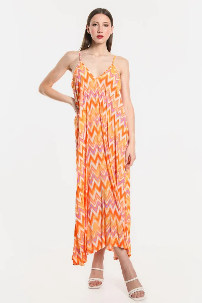 River Zigzag Viscose Slip Dress (DT111Z)