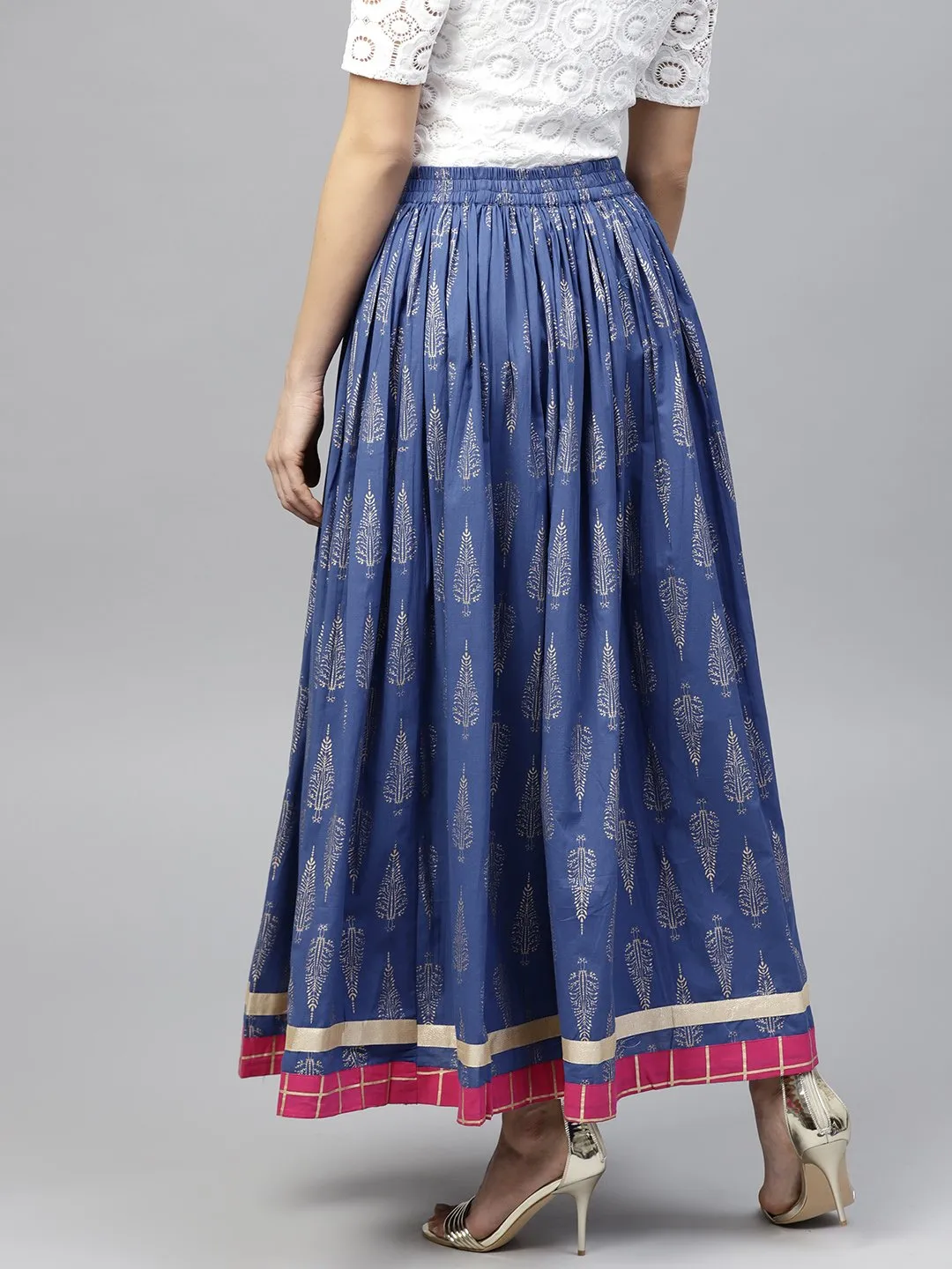 Royal Blue Printed Flared Skirt