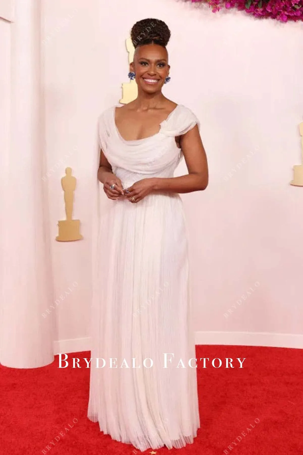 Ryan Michelle Bathe 2024 Oscars White Cowl Neck Celebs Dress