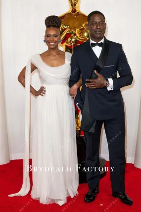 Ryan Michelle Bathe 2024 Oscars White Cowl Neck Celebs Dress