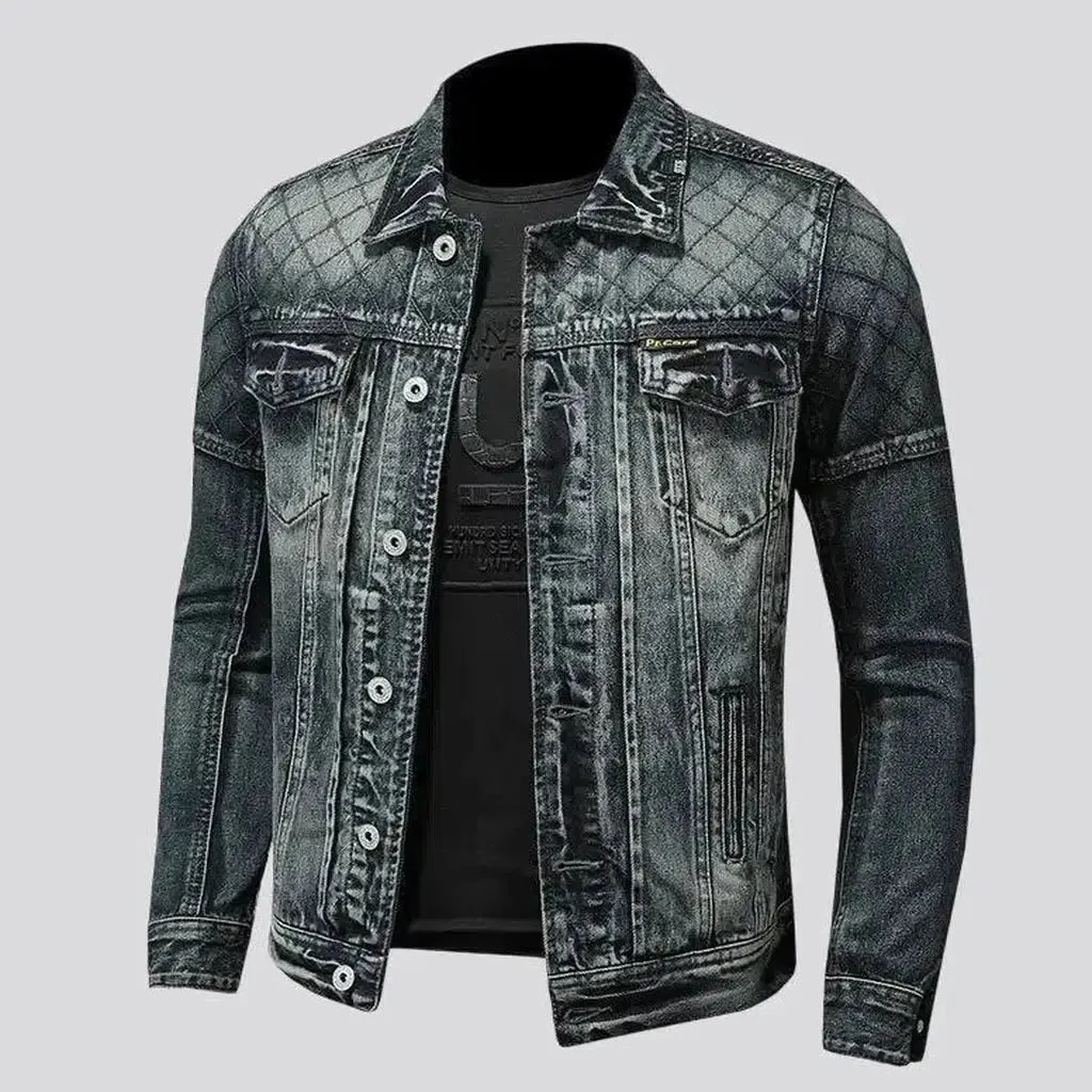 Sanded moto men's denim jacket