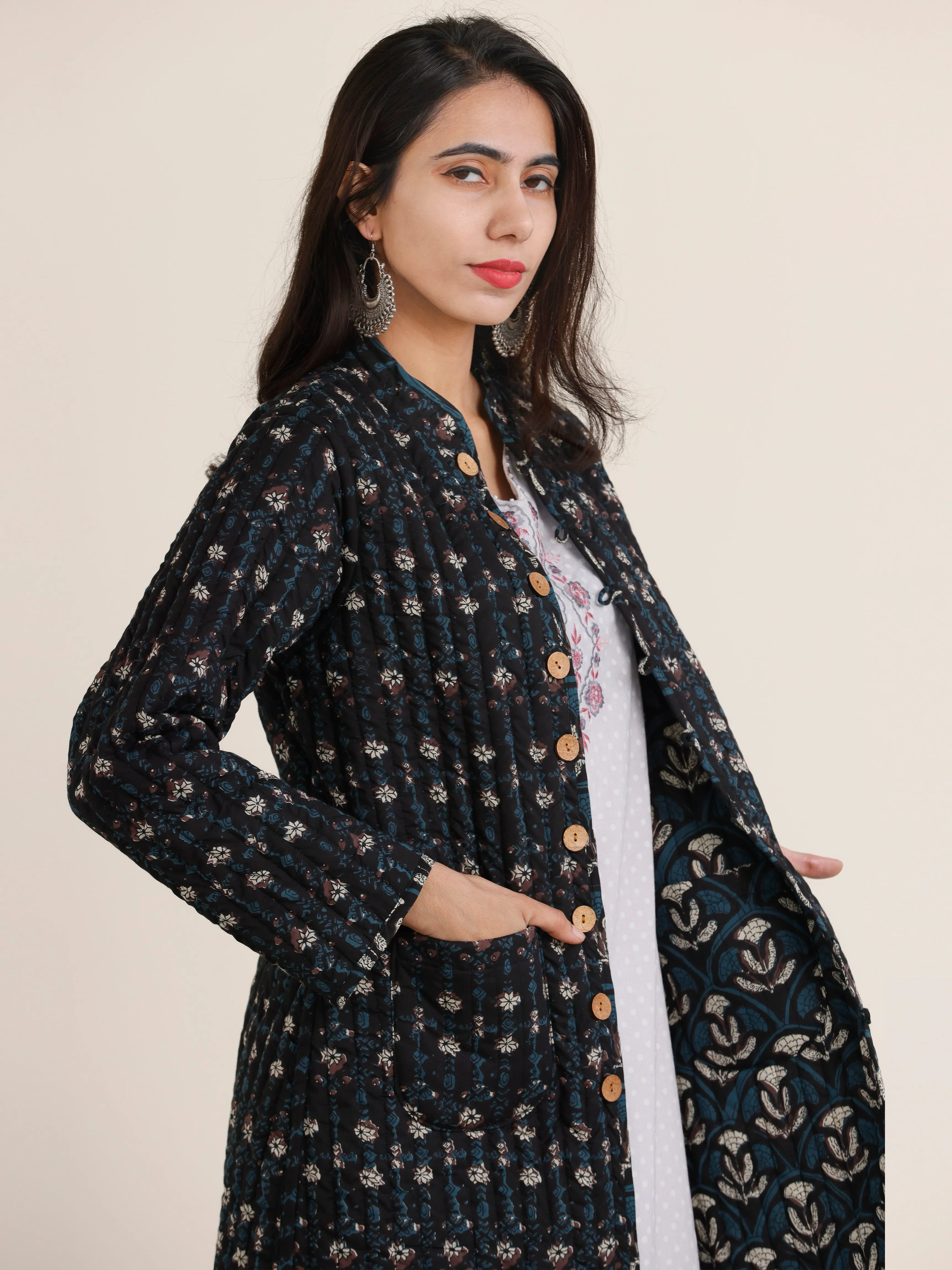 Shishir Jiyana Ajrakh Quilted Reversible Jacket