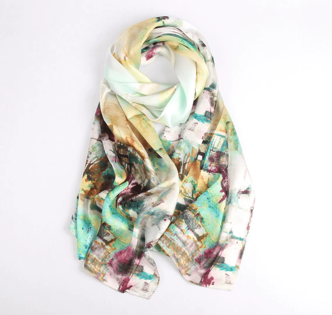 Silk Scarf Collections|Blossom Range|Impressionism Design|Beige|Long Silk Scarf