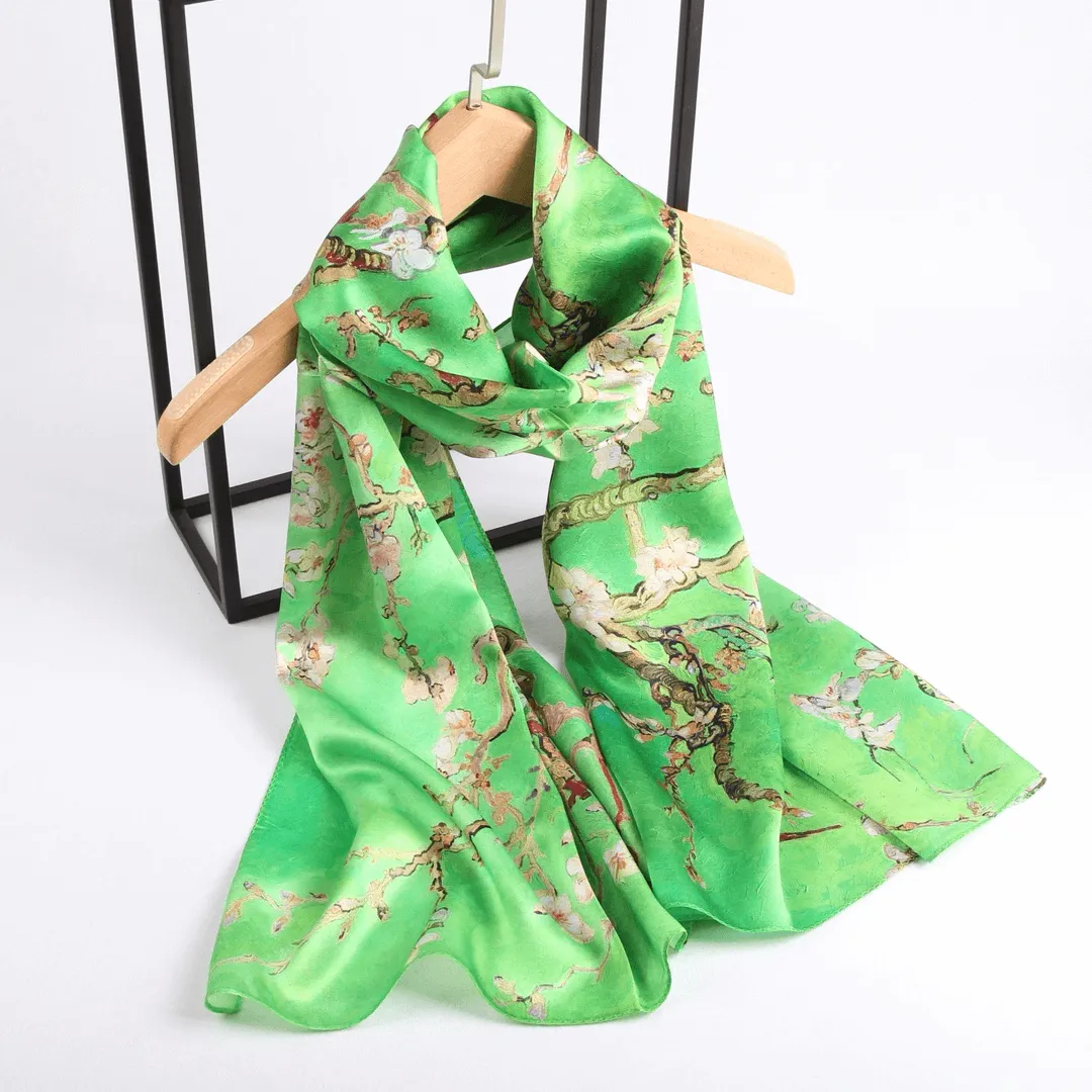 Silk Scarves|Blossom Range|Cherry Blossom Green