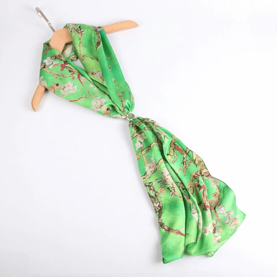 Silk Scarves|Blossom Range|Cherry Blossom Green