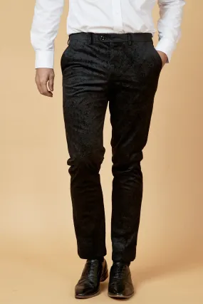 SIMON - Black Velvet Jacquard Trousers