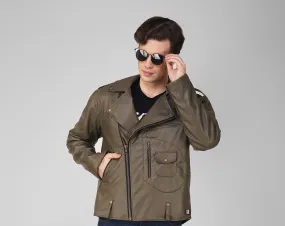 SLAY. Men's Olive Faux Leather Jacket