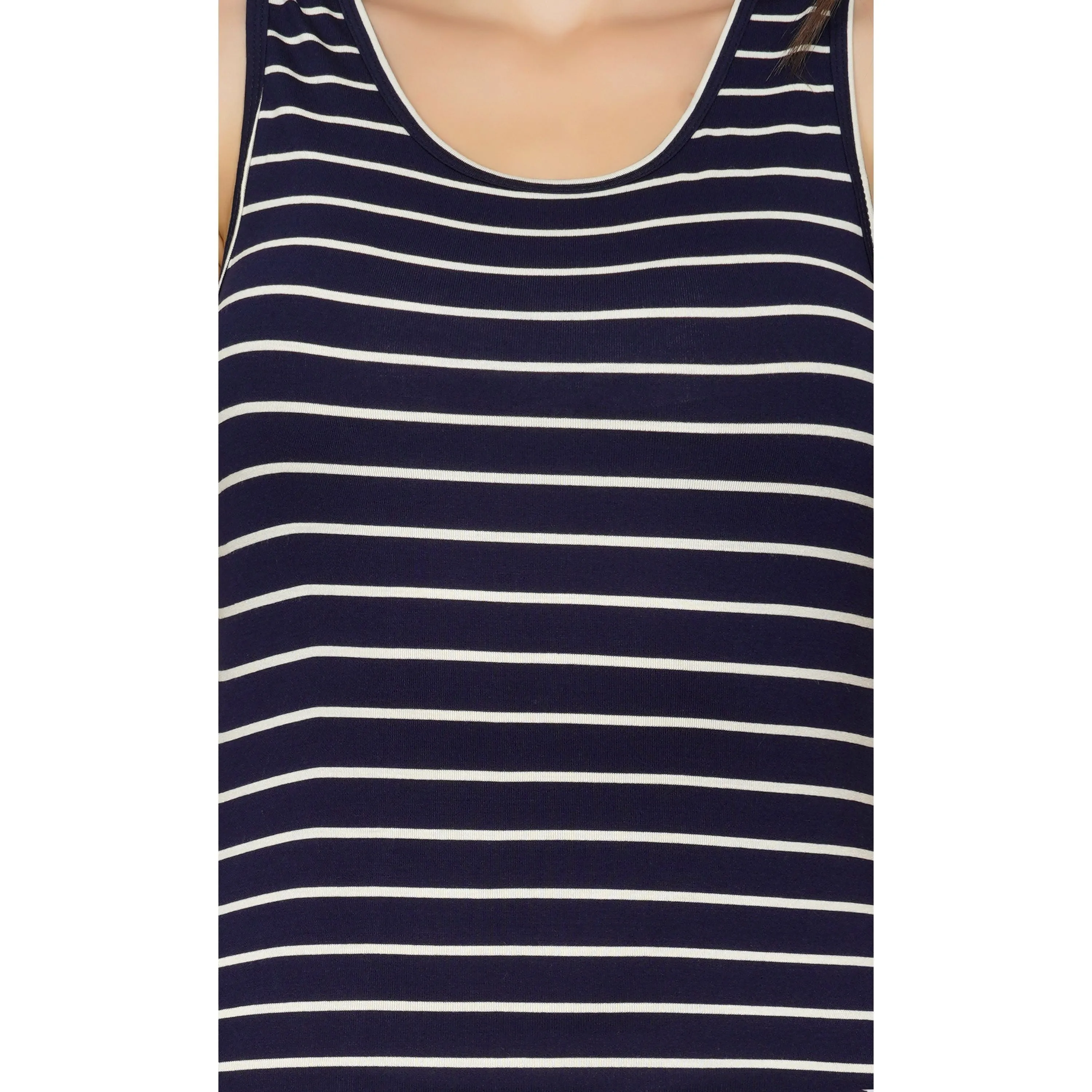 SLAY. Women's Blue Striped T-shirt Mini Dress