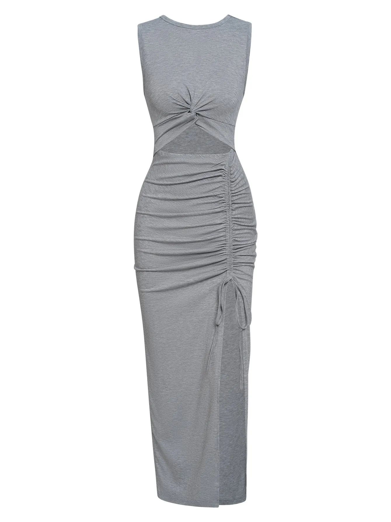 Sleeveless Casual Slim-fit Round Neck Front Slit Maxi Dress