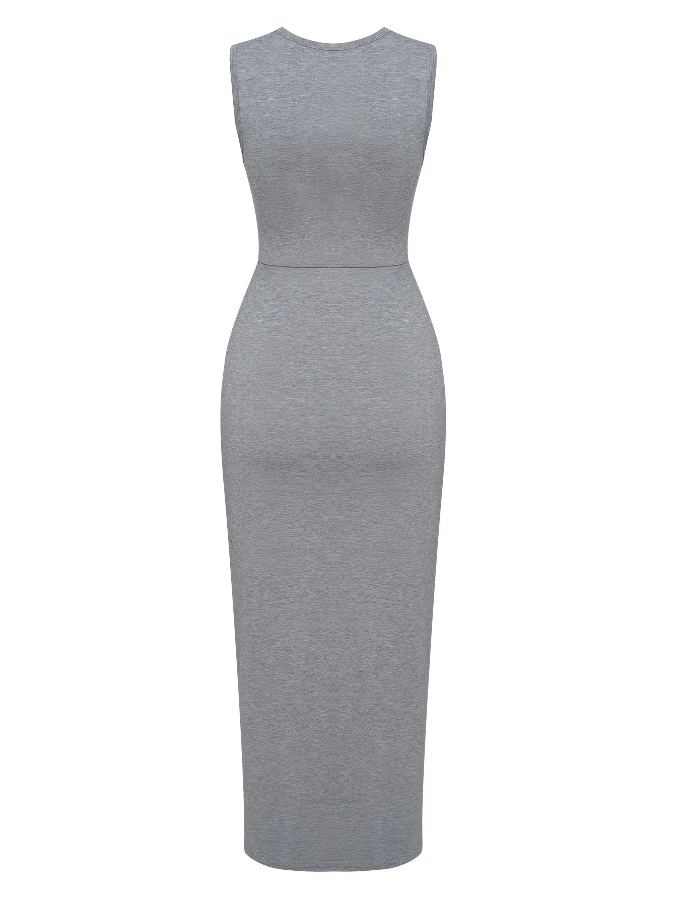 Sleeveless Casual Slim-fit Round Neck Front Slit Maxi Dress