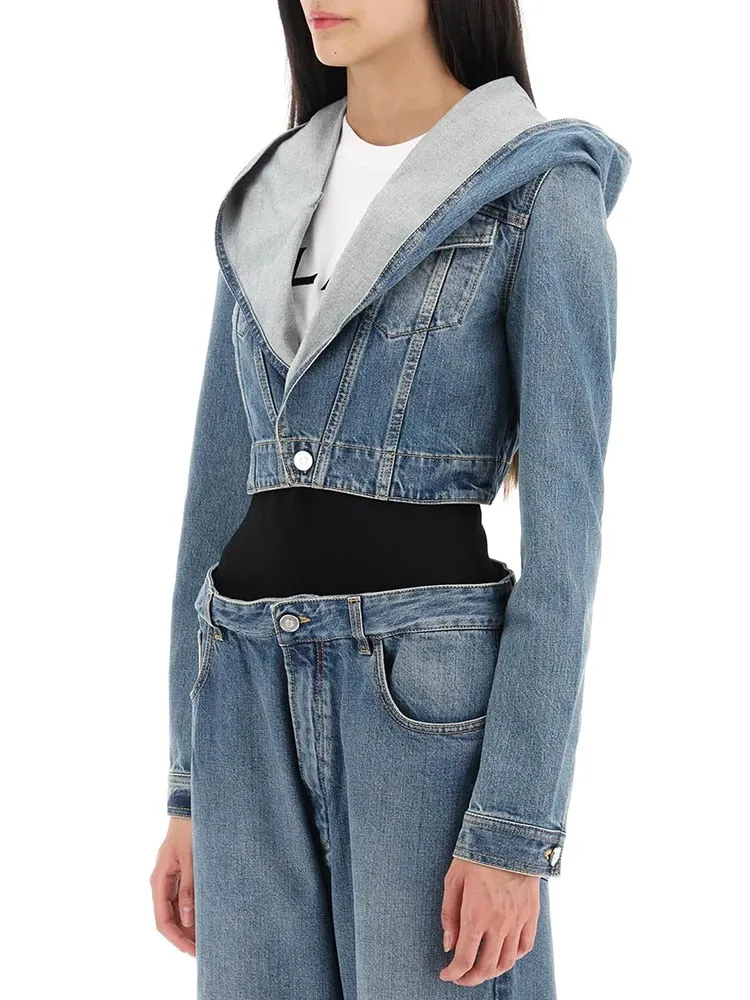 Spliced Pockets Denim Coats For Women Hooded Long Sleeve Slimming Streetwear Jackets Female Fashion Clothing