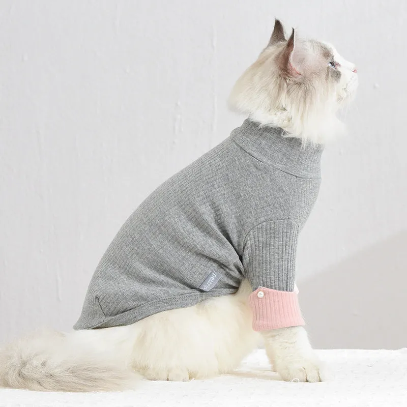 Spring and Autumn Contrast Color Sweater Pet Clothing Cat Clothes