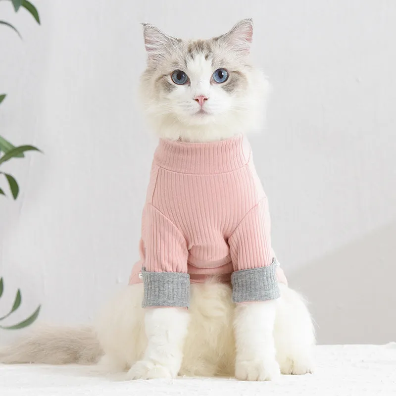 Spring and Autumn Contrast Color Sweater Pet Clothing Cat Clothes