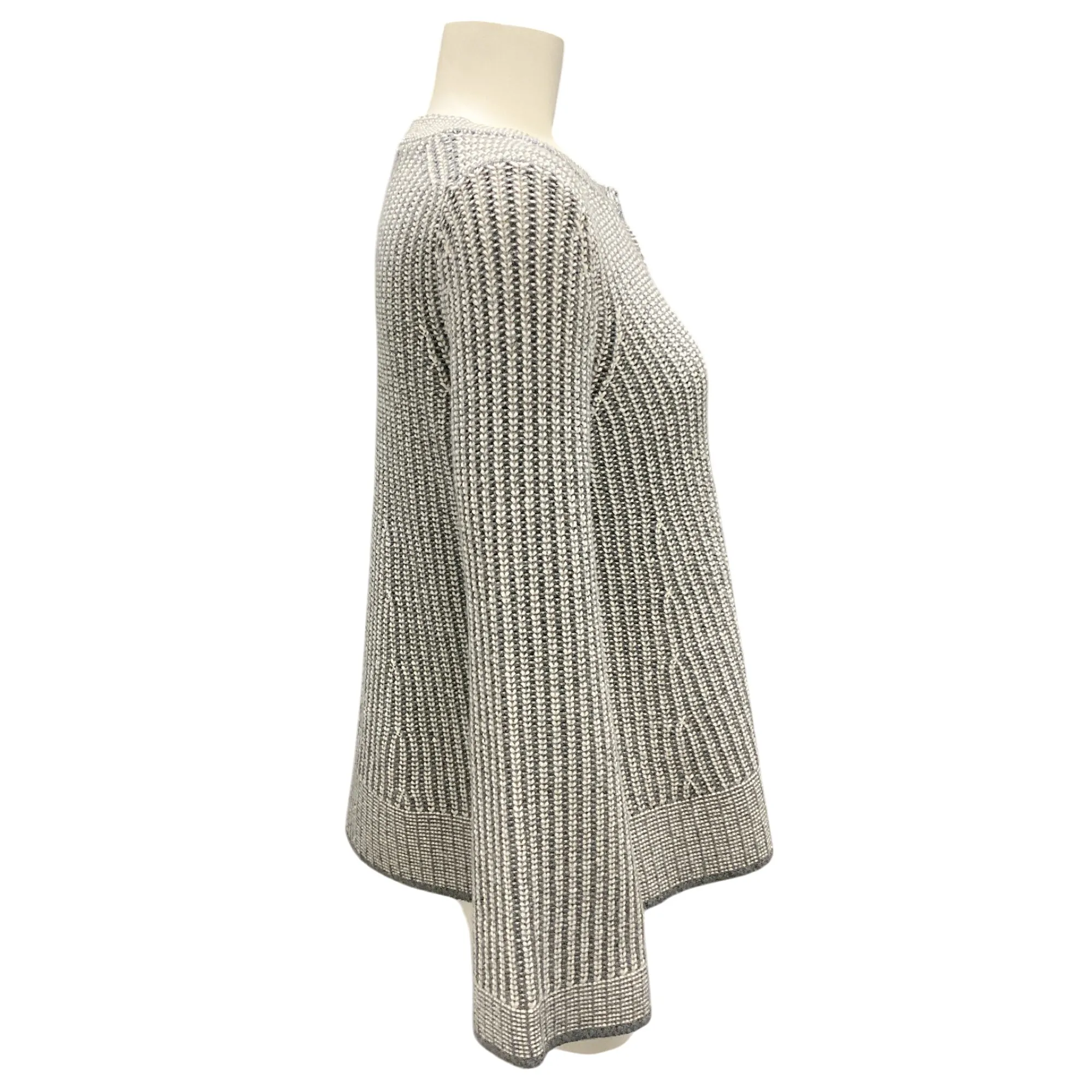 St. John Grey / Ivory Wool Knit Cardigan Sweater