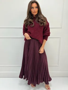 Stacey burgundy pleated skirt & jumper set