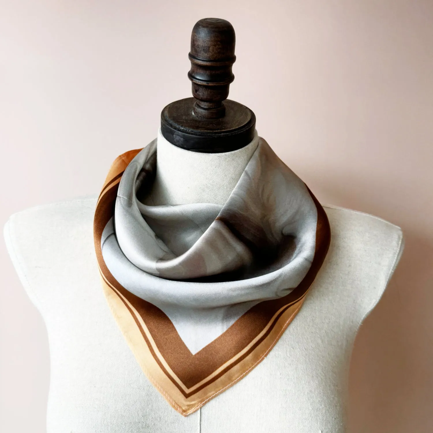 Taupe Grey Silk Neck Scarf | Silk Bandana Neck Wrap