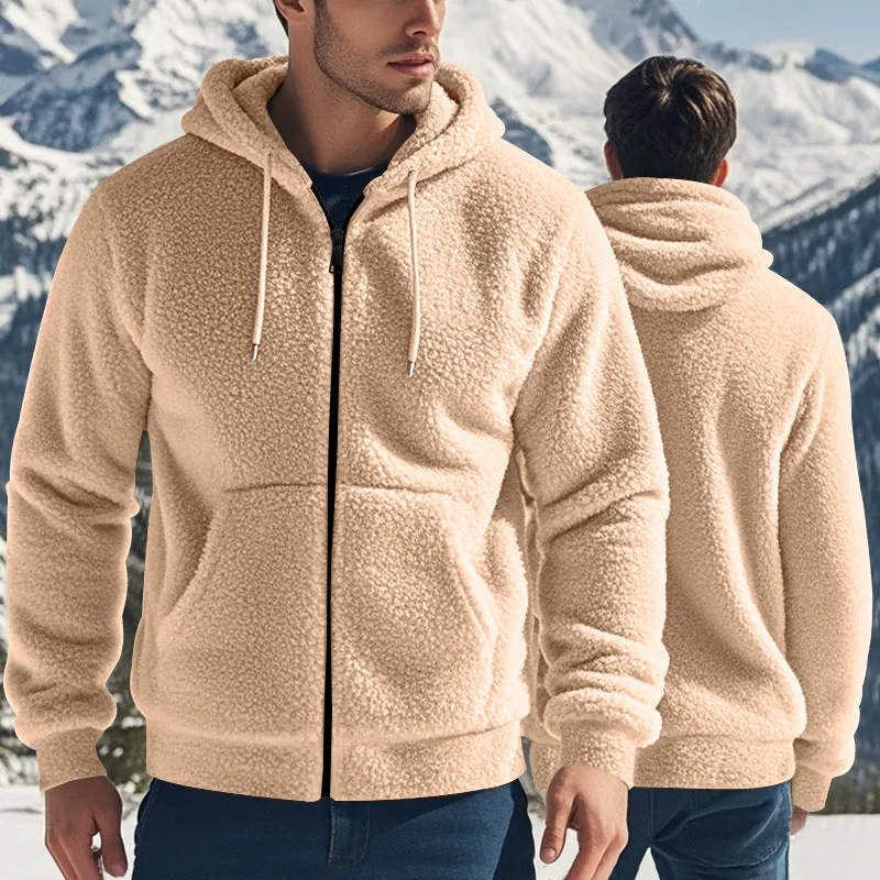 THICK AND WARM DOUBLE-SIDED VELVET ZIPPER CARDIGAN HOODED SWEATSHIRT MEN'S CASUAL JACKET