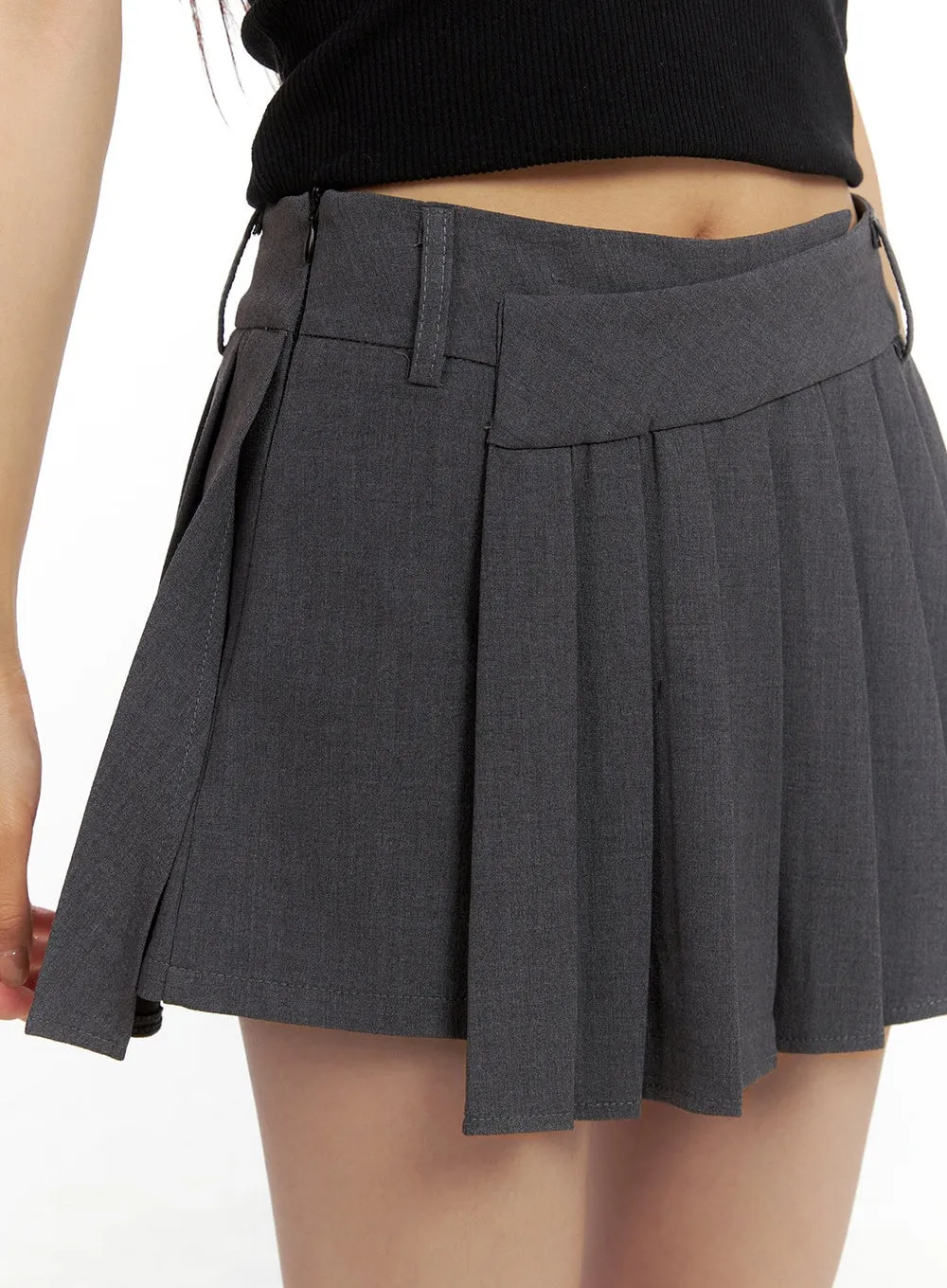 Unbalanced Pleated Mini Skirt CL424