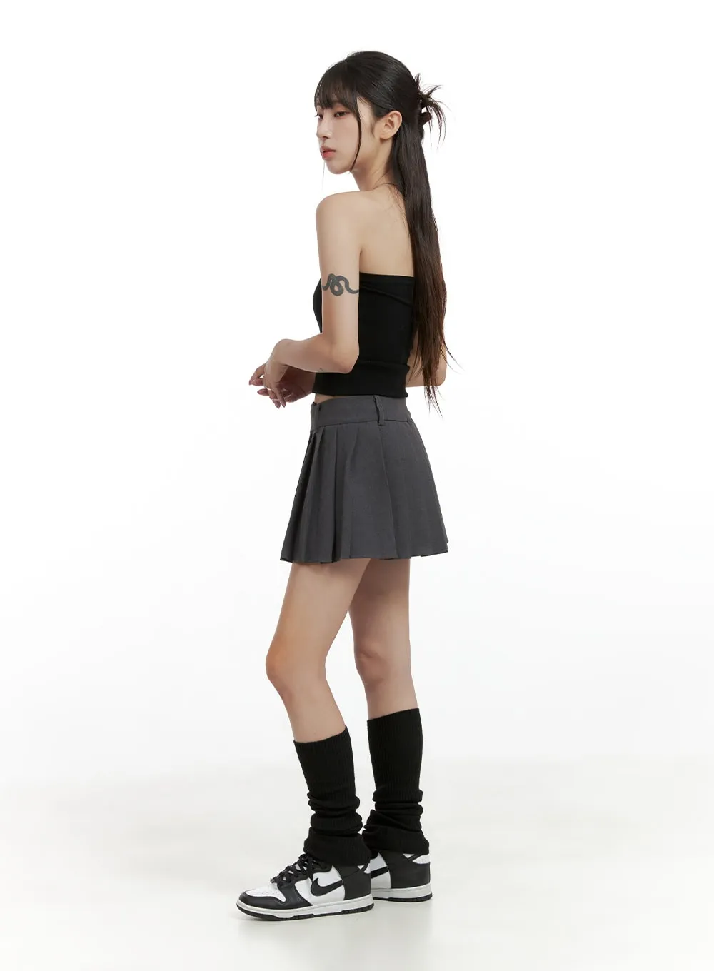 Unbalanced Pleated Mini Skirt CL424