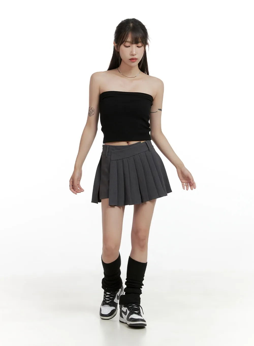 Unbalanced Pleated Mini Skirt CL424