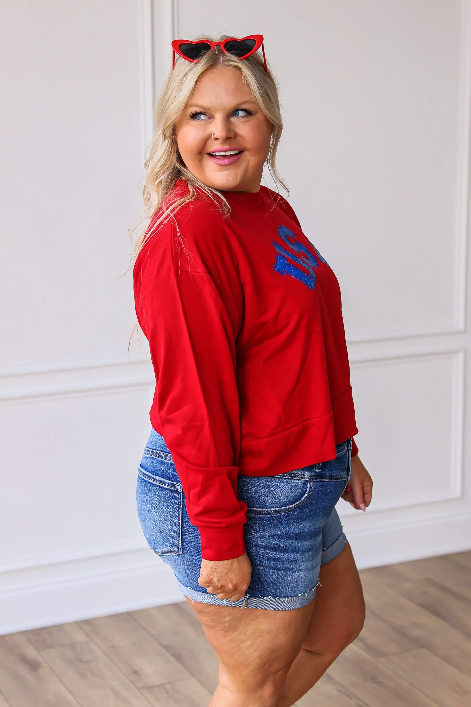 USA Strike Your Interest Red Crop Sweatshirt