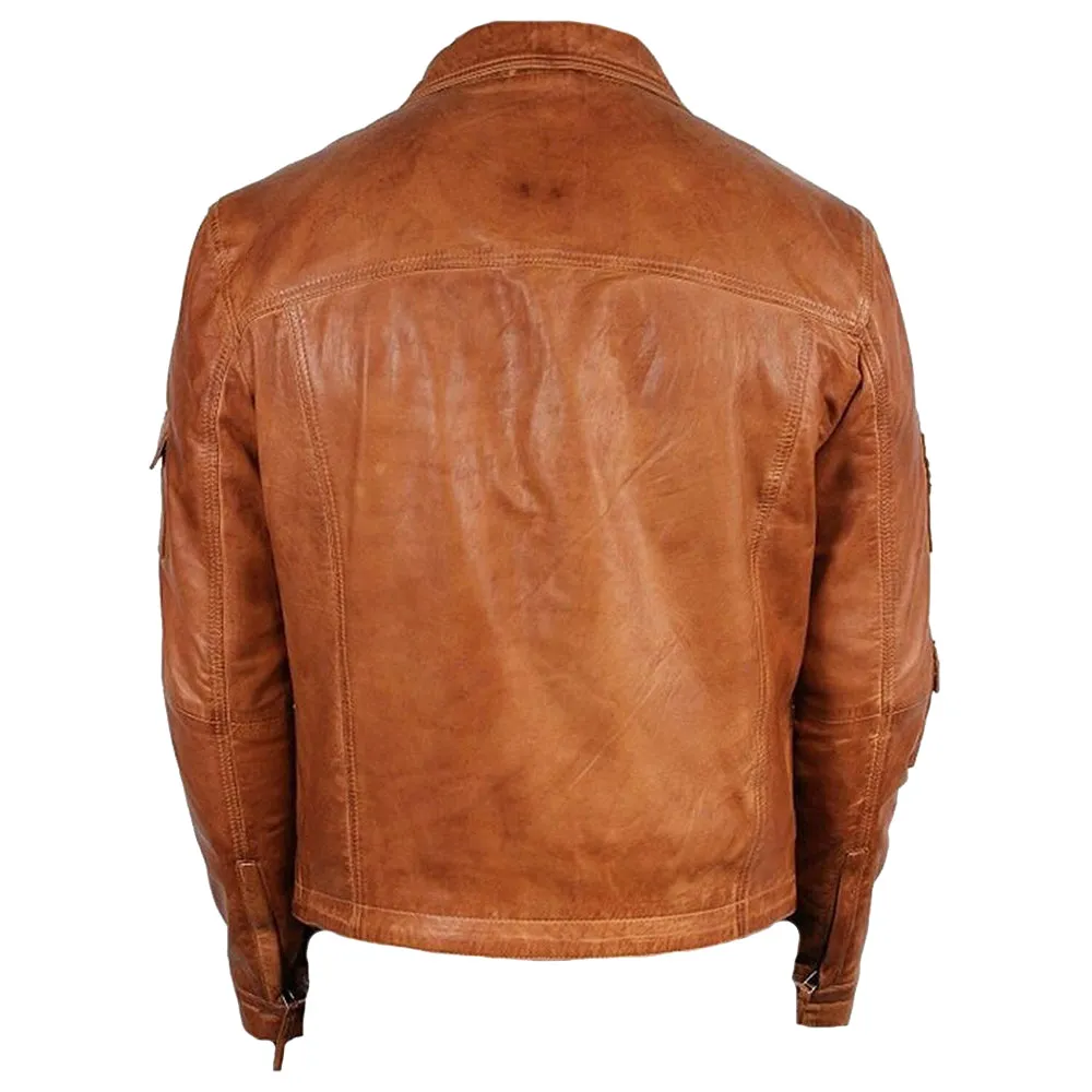 Vintage Brown Men Leather Fashion Jacket Classic Stunning