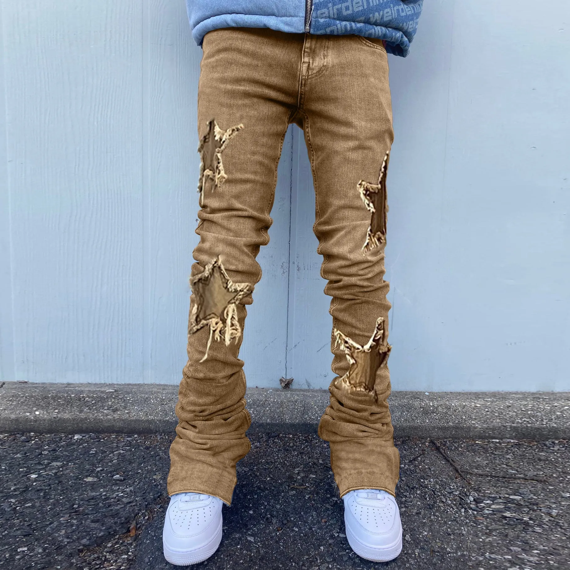 Vintage Brown Washed Gradient Star Jeans