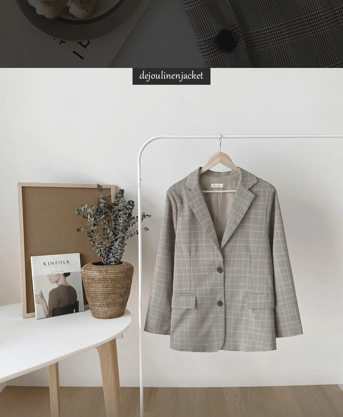 Vintage Notched Collar Plaid Breasted Jacket Casual Blazer Coat