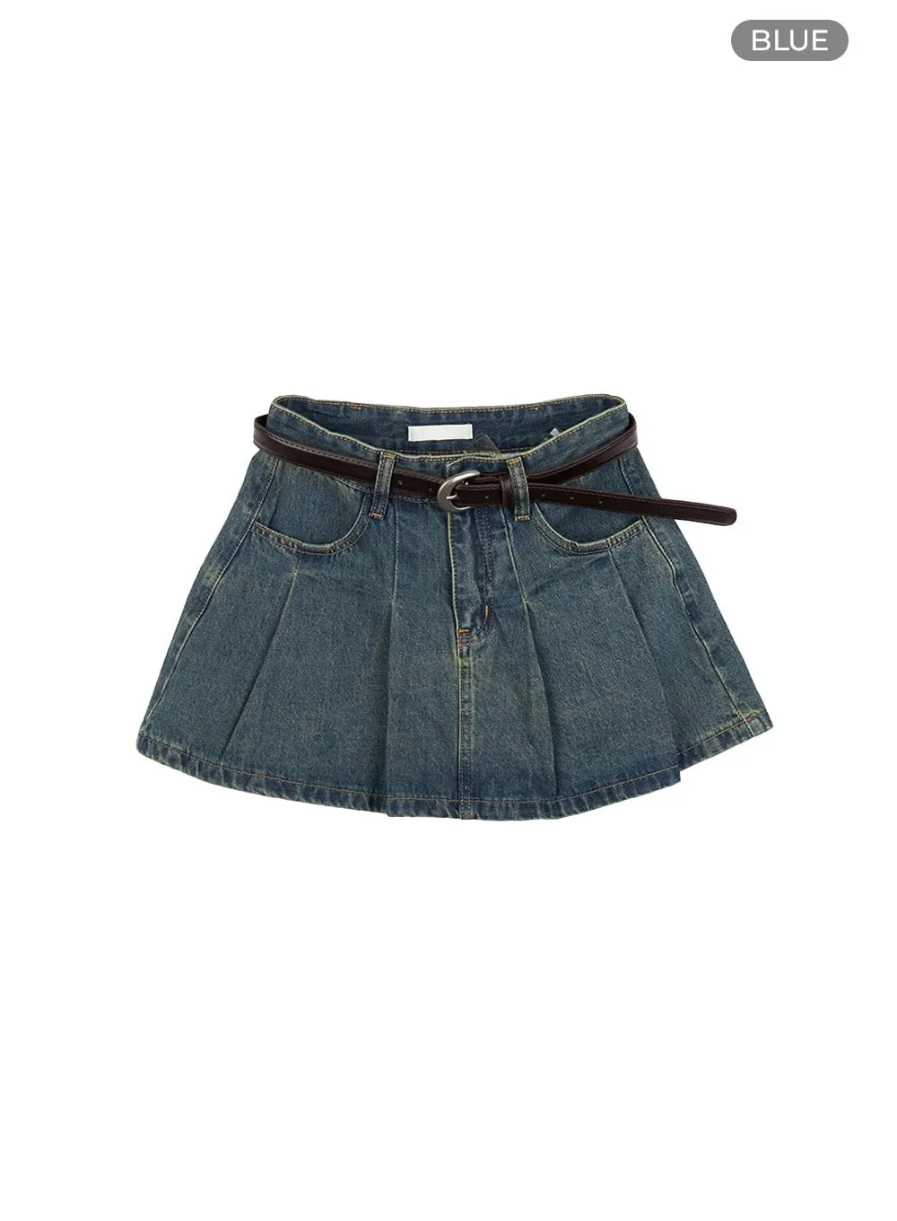 Vintage Washed Denim Pleated Mini Skirt CG426