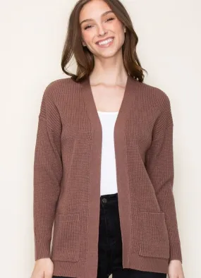 Waffle Open Front Cardigan in Heather Grey by Staccato