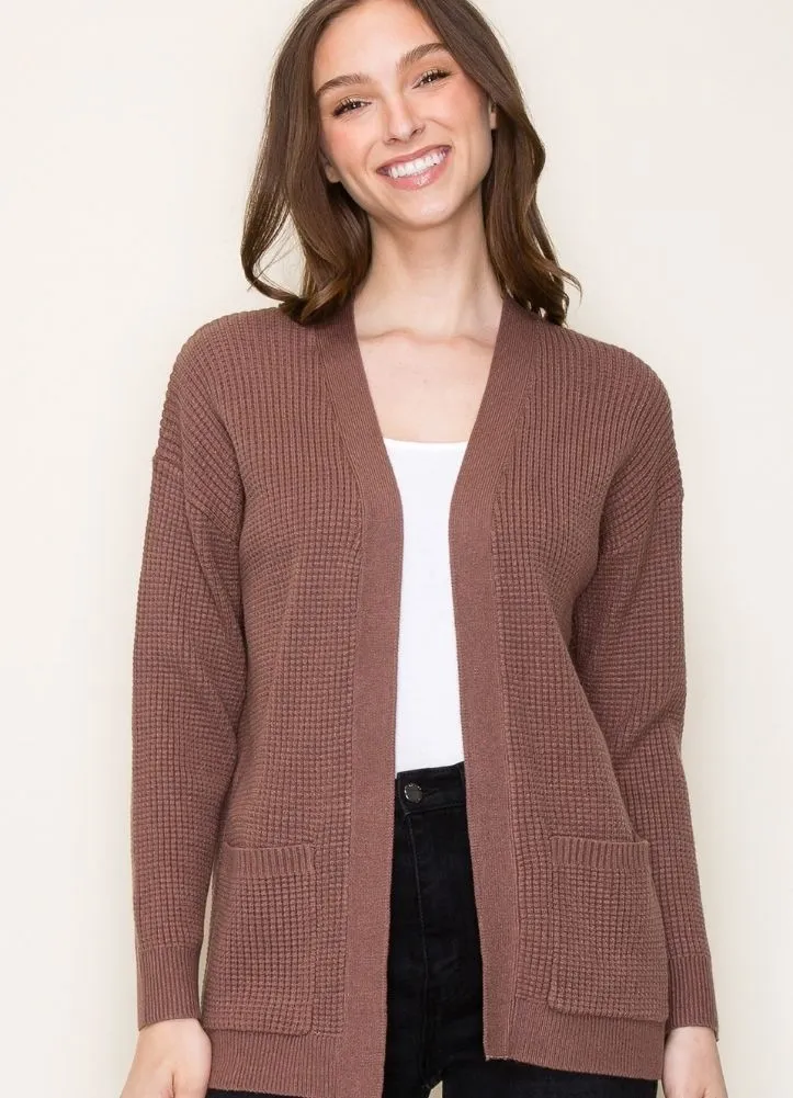 Waffle Open Front Cardigan in Heather Grey by Staccato